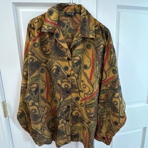 Y.Le.V. Silk  brown/black/red paisley silk blouse size 10